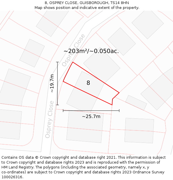 8, OSPREY CLOSE, GUISBOROUGH, TS14 8HN: Plot and title map