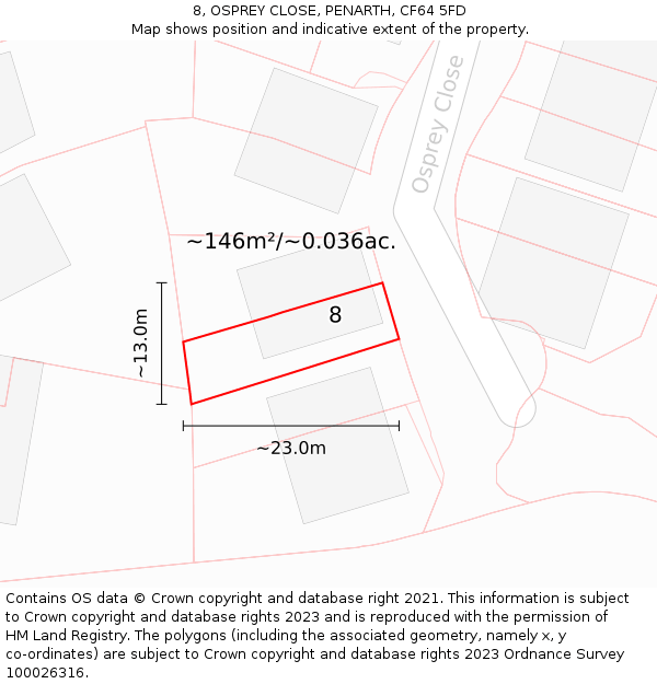 8, OSPREY CLOSE, PENARTH, CF64 5FD: Plot and title map