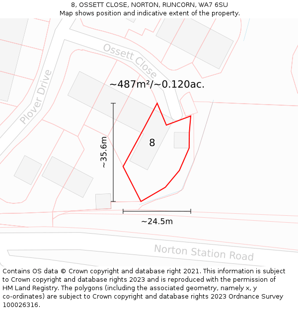 8, OSSETT CLOSE, NORTON, RUNCORN, WA7 6SU: Plot and title map