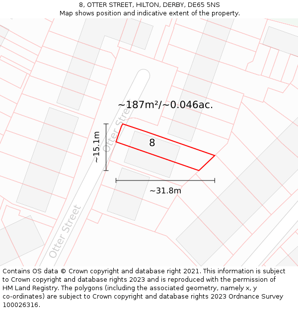 8, OTTER STREET, HILTON, DERBY, DE65 5NS: Plot and title map