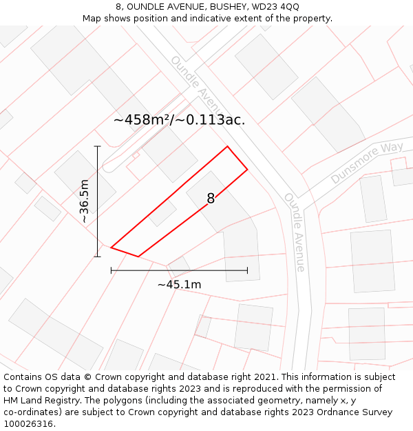 8, OUNDLE AVENUE, BUSHEY, WD23 4QQ: Plot and title map