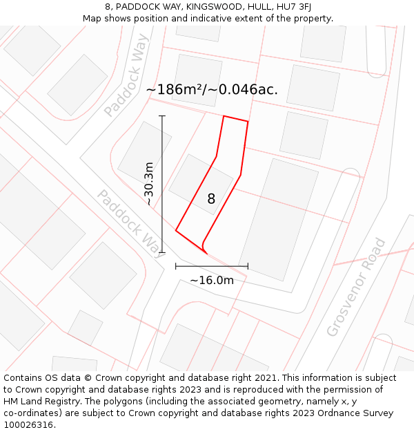 8, PADDOCK WAY, KINGSWOOD, HULL, HU7 3FJ: Plot and title map