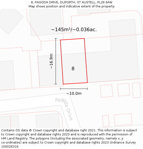 8, PAGODA DRIVE, DUPORTH, ST AUSTELL, PL26 6AW: Plot and title map