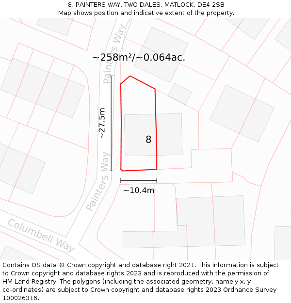 8, PAINTERS WAY, TWO DALES, MATLOCK, DE4 2SB: Plot and title map