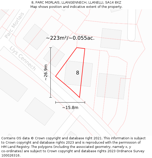 8, PARC MORLAIS, LLANGENNECH, LLANELLI, SA14 8XZ: Plot and title map