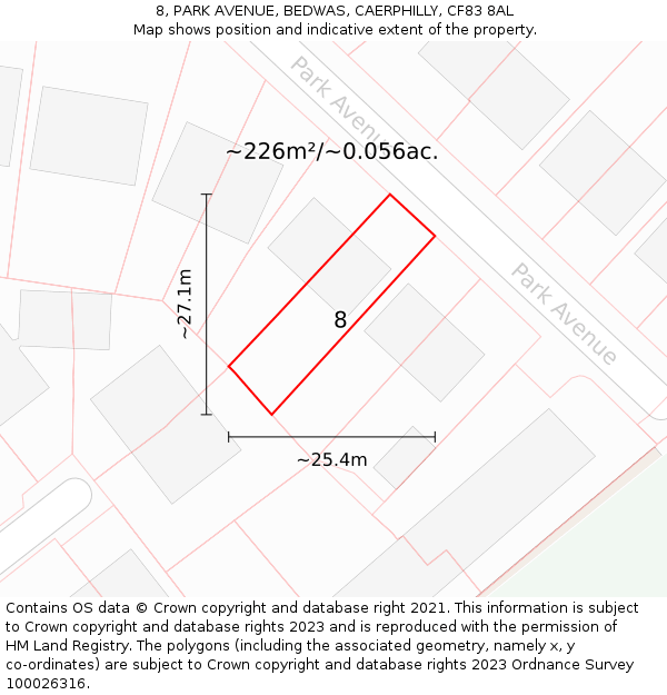 8, PARK AVENUE, BEDWAS, CAERPHILLY, CF83 8AL: Plot and title map