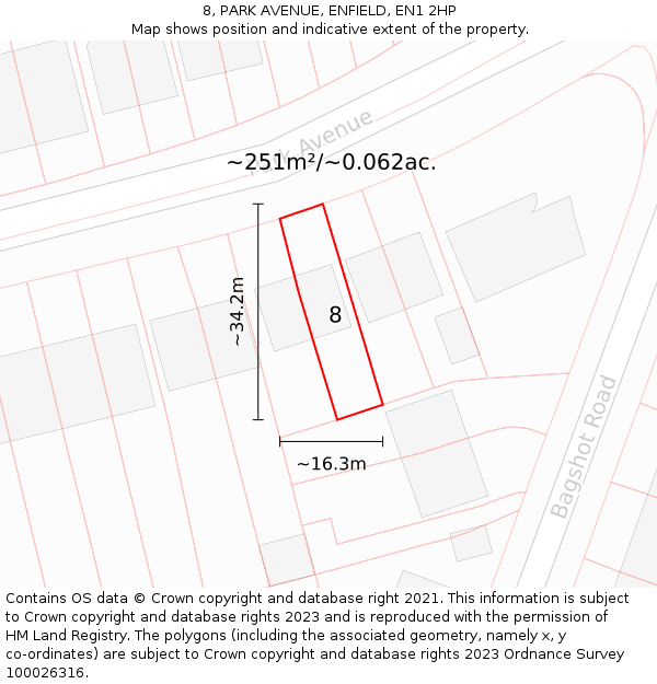 8, PARK AVENUE, ENFIELD, EN1 2HP: Plot and title map