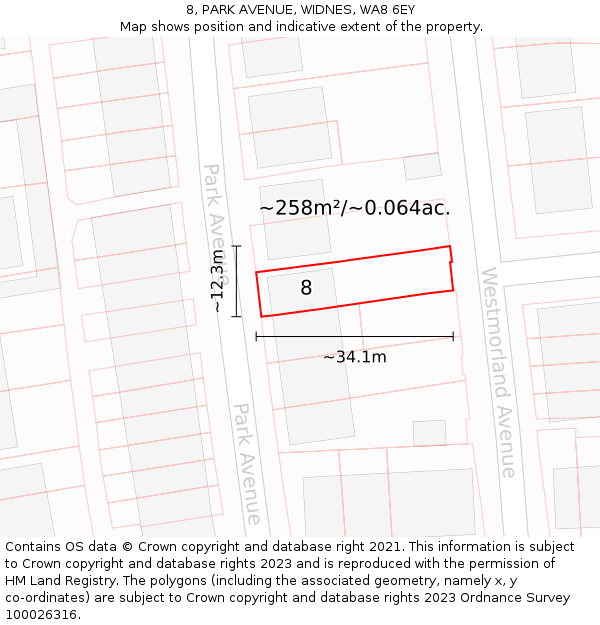 8, PARK AVENUE, WIDNES, WA8 6EY: Plot and title map