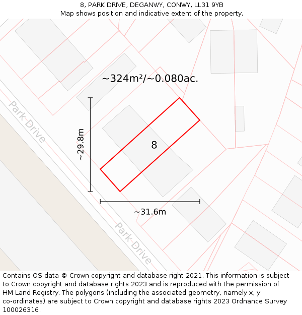 8, PARK DRIVE, DEGANWY, CONWY, LL31 9YB: Plot and title map