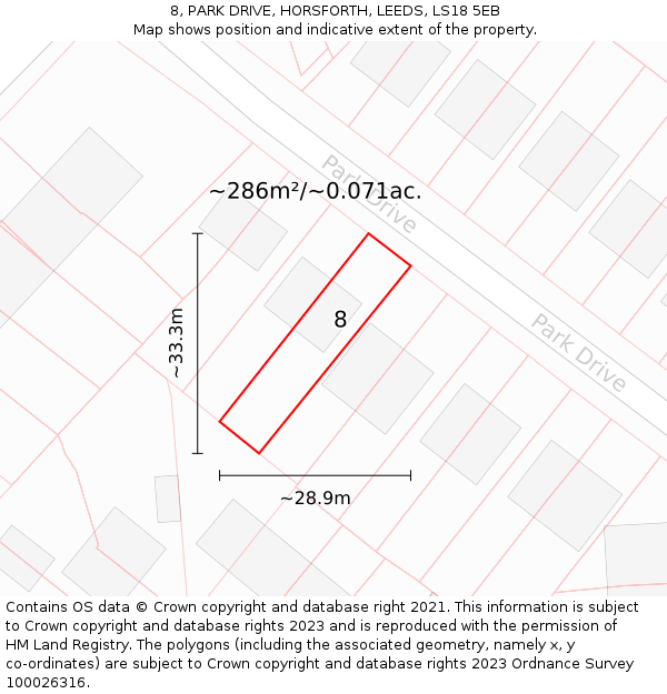 8, PARK DRIVE, HORSFORTH, LEEDS, LS18 5EB: Plot and title map