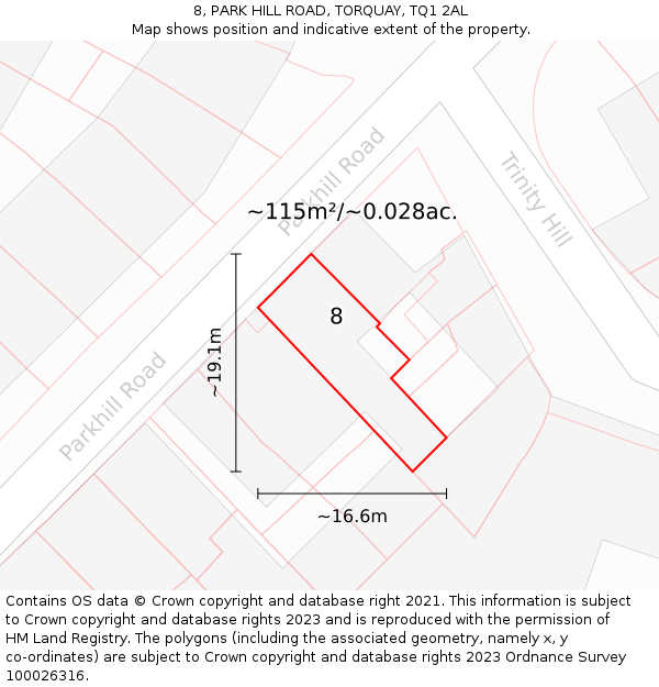 8, PARK HILL ROAD, TORQUAY, TQ1 2AL: Plot and title map