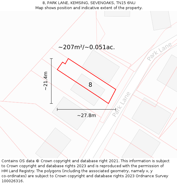 8, PARK LANE, KEMSING, SEVENOAKS, TN15 6NU: Plot and title map