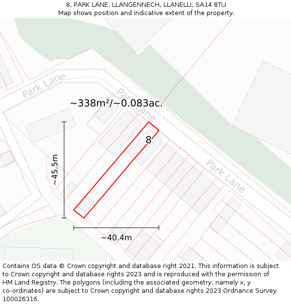 8, PARK LANE, LLANGENNECH, LLANELLI, SA14 8TU: Plot and title map