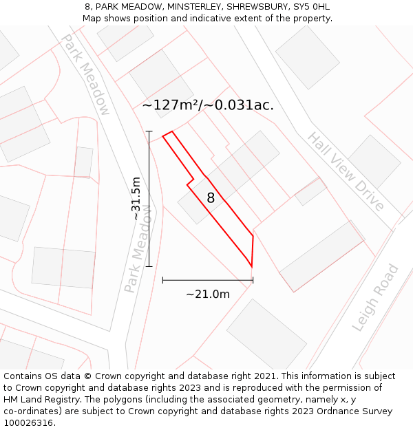 8, PARK MEADOW, MINSTERLEY, SHREWSBURY, SY5 0HL: Plot and title map