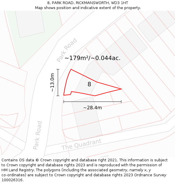 8, PARK ROAD, RICKMANSWORTH, WD3 1HT: Plot and title map