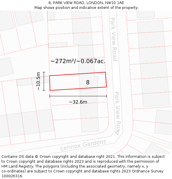 8, PARK VIEW ROAD, LONDON, NW10 1AE: Plot and title map