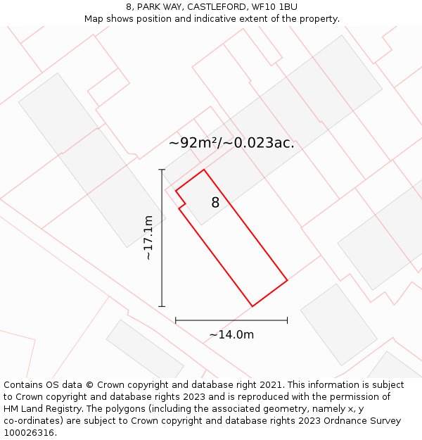 8, PARK WAY, CASTLEFORD, WF10 1BU: Plot and title map