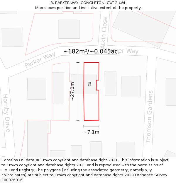 8, PARKER WAY, CONGLETON, CW12 4WL: Plot and title map