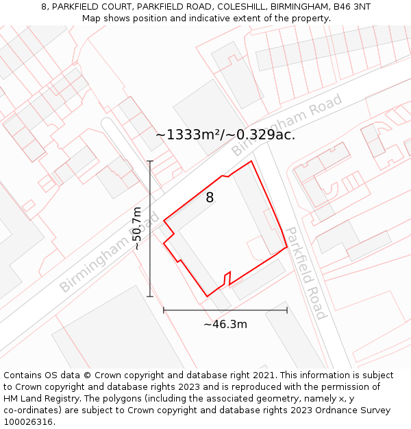 8, PARKFIELD COURT, PARKFIELD ROAD, COLESHILL, BIRMINGHAM, B46 3NT: Plot and title map