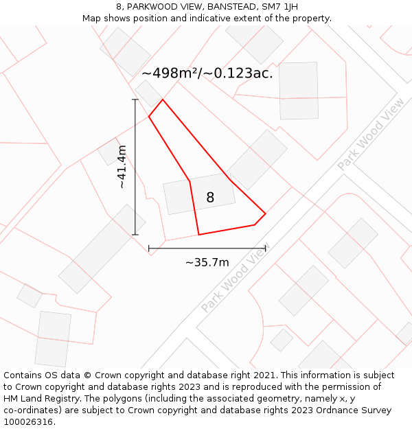 8, PARKWOOD VIEW, BANSTEAD, SM7 1JH: Plot and title map