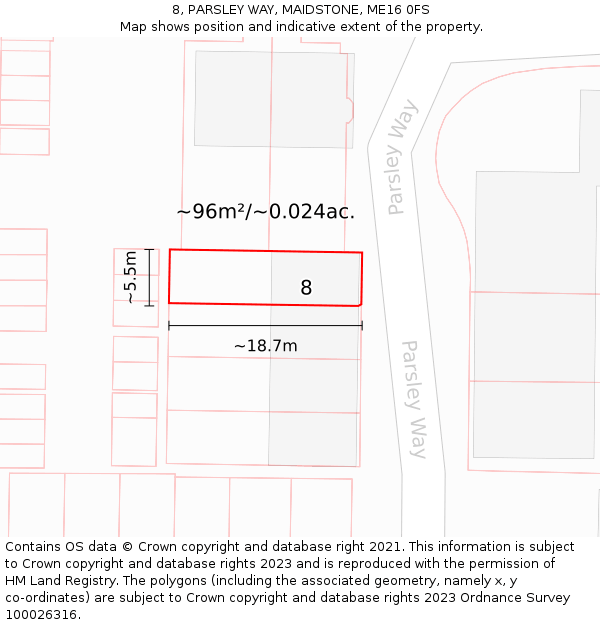 8, PARSLEY WAY, MAIDSTONE, ME16 0FS: Plot and title map