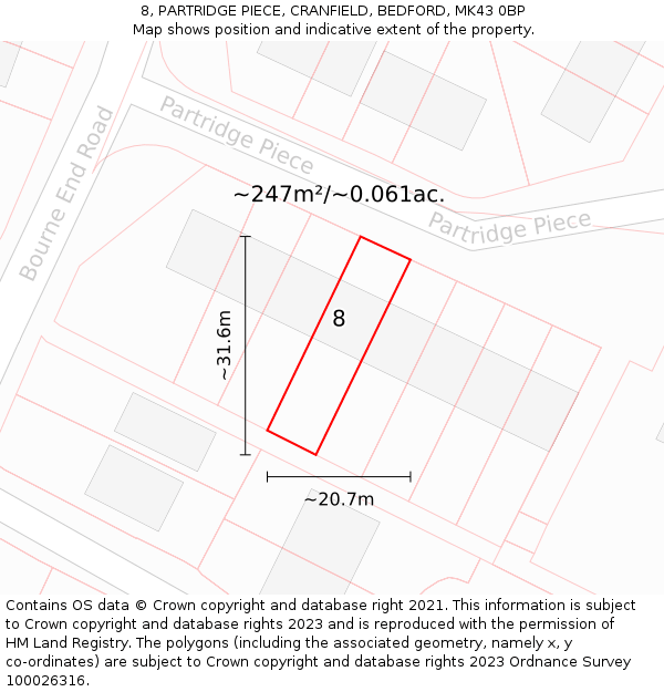 8, PARTRIDGE PIECE, CRANFIELD, BEDFORD, MK43 0BP: Plot and title map