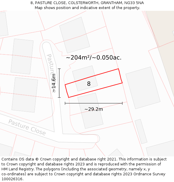 8, PASTURE CLOSE, COLSTERWORTH, GRANTHAM, NG33 5NA: Plot and title map