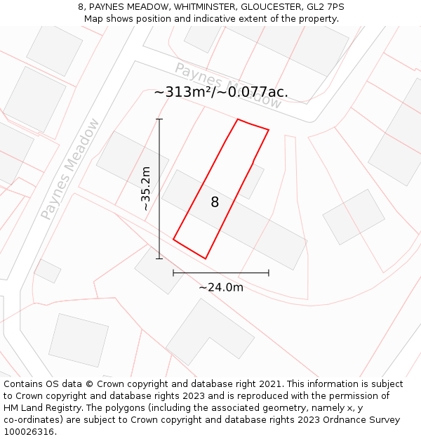 8, PAYNES MEADOW, WHITMINSTER, GLOUCESTER, GL2 7PS: Plot and title map