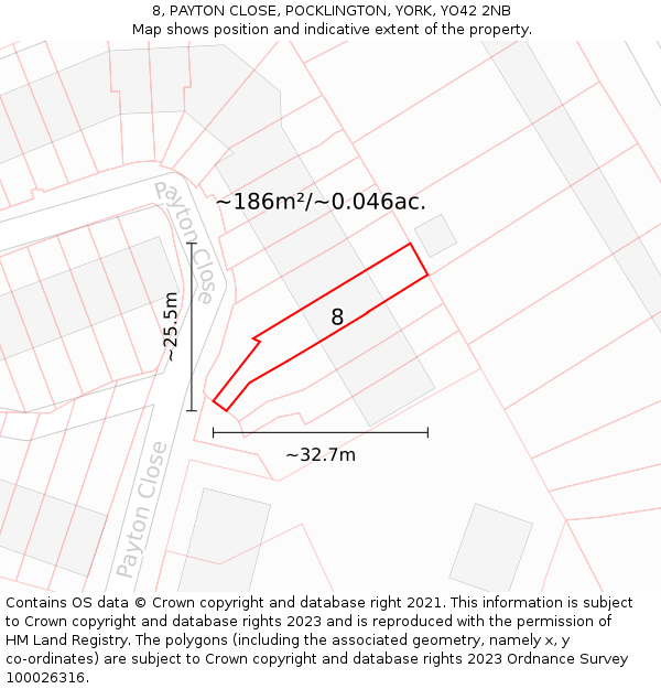 8, PAYTON CLOSE, POCKLINGTON, YORK, YO42 2NB: Plot and title map