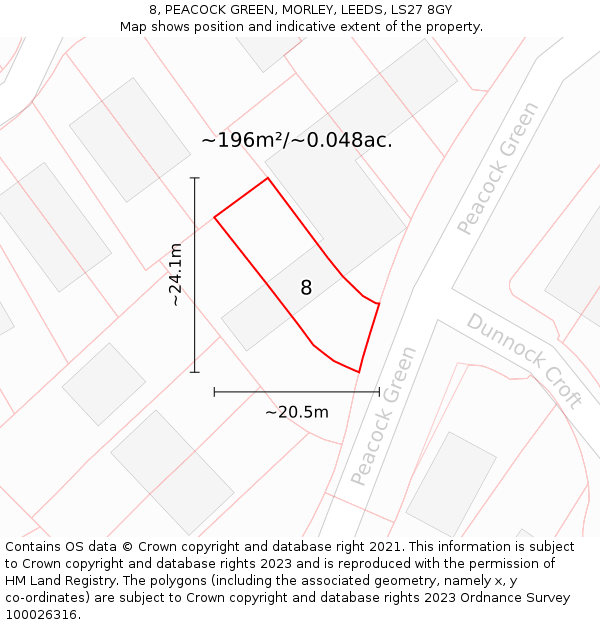 8, PEACOCK GREEN, MORLEY, LEEDS, LS27 8GY: Plot and title map