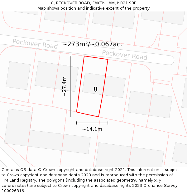8, PECKOVER ROAD, FAKENHAM, NR21 9RE: Plot and title map