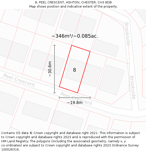 8, PEEL CRESCENT, ASHTON, CHESTER, CH3 8DB: Plot and title map