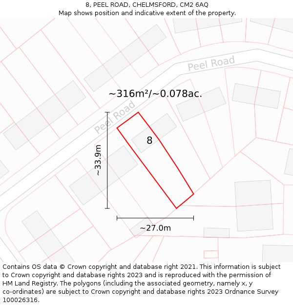 8, PEEL ROAD, CHELMSFORD, CM2 6AQ: Plot and title map