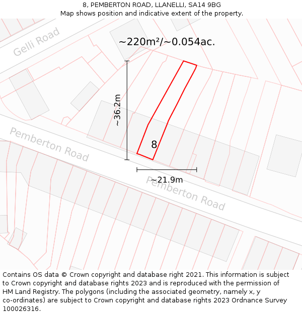 8, PEMBERTON ROAD, LLANELLI, SA14 9BG: Plot and title map