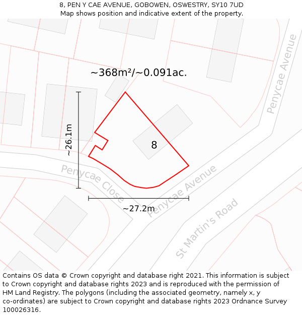 8, PEN Y CAE AVENUE, GOBOWEN, OSWESTRY, SY10 7UD: Plot and title map