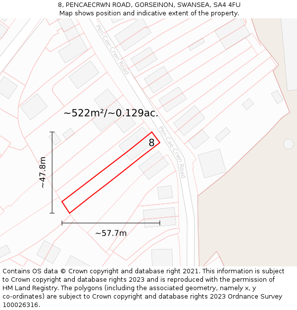 8, PENCAECRWN ROAD, GORSEINON, SWANSEA, SA4 4FU: Plot and title map