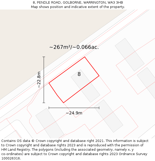 8, PENDLE ROAD, GOLBORNE, WARRINGTON, WA3 3HB: Plot and title map