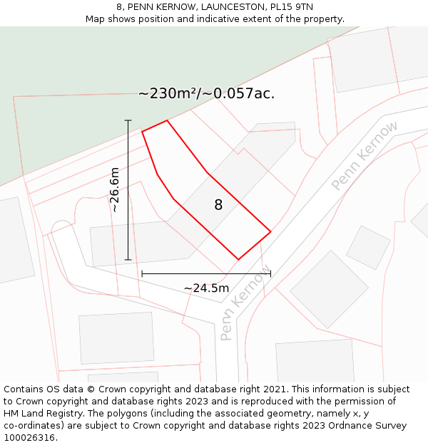 8, PENN KERNOW, LAUNCESTON, PL15 9TN: Plot and title map