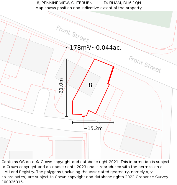 8, PENNINE VIEW, SHERBURN HILL, DURHAM, DH6 1QN: Plot and title map