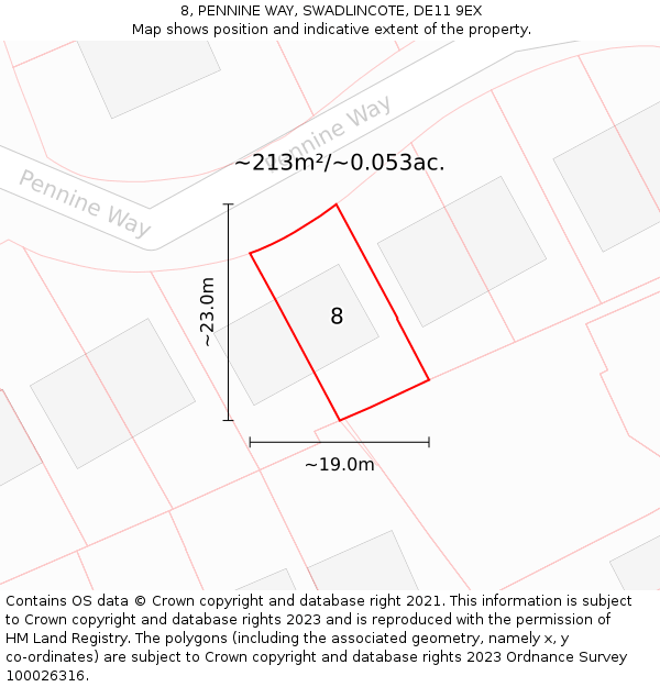 8, PENNINE WAY, SWADLINCOTE, DE11 9EX: Plot and title map