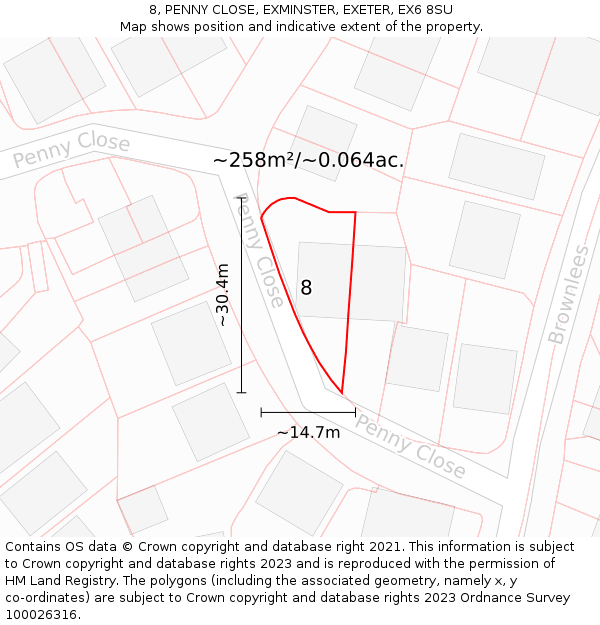 8, PENNY CLOSE, EXMINSTER, EXETER, EX6 8SU: Plot and title map