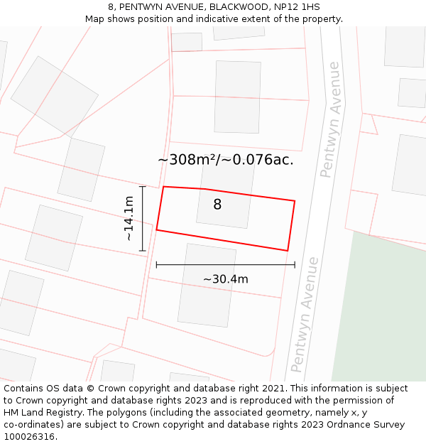 8, PENTWYN AVENUE, BLACKWOOD, NP12 1HS: Plot and title map