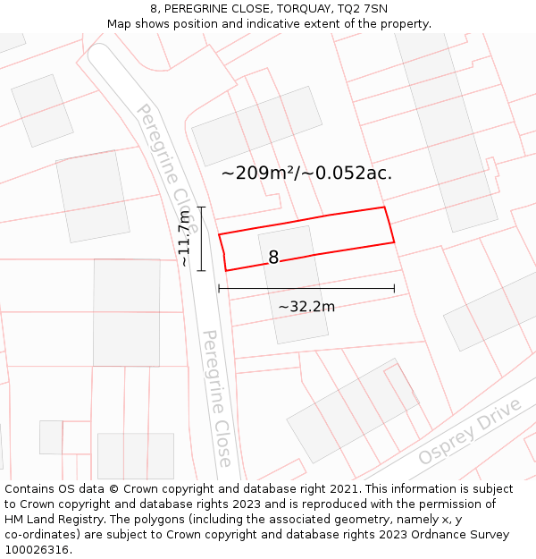 8, PEREGRINE CLOSE, TORQUAY, TQ2 7SN: Plot and title map