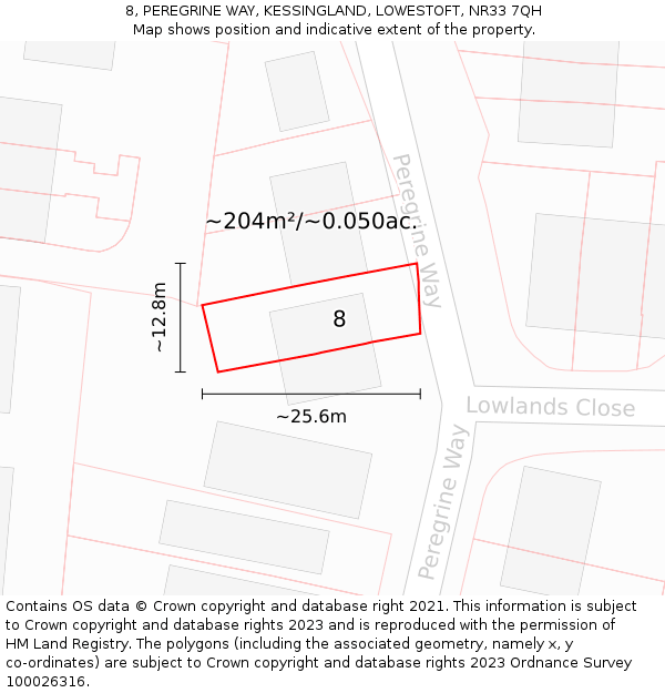 8, PEREGRINE WAY, KESSINGLAND, LOWESTOFT, NR33 7QH: Plot and title map