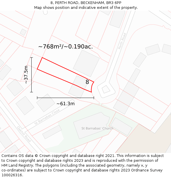 8, PERTH ROAD, BECKENHAM, BR3 6PP: Plot and title map