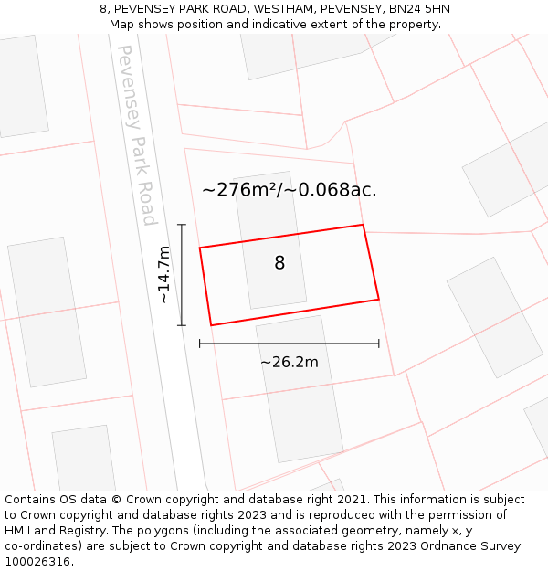 8, PEVENSEY PARK ROAD, WESTHAM, PEVENSEY, BN24 5HN: Plot and title map