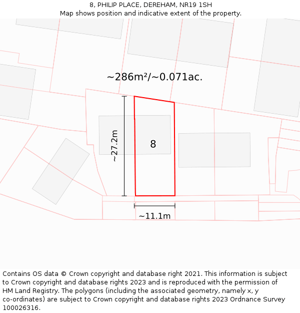 8, PHILIP PLACE, DEREHAM, NR19 1SH: Plot and title map