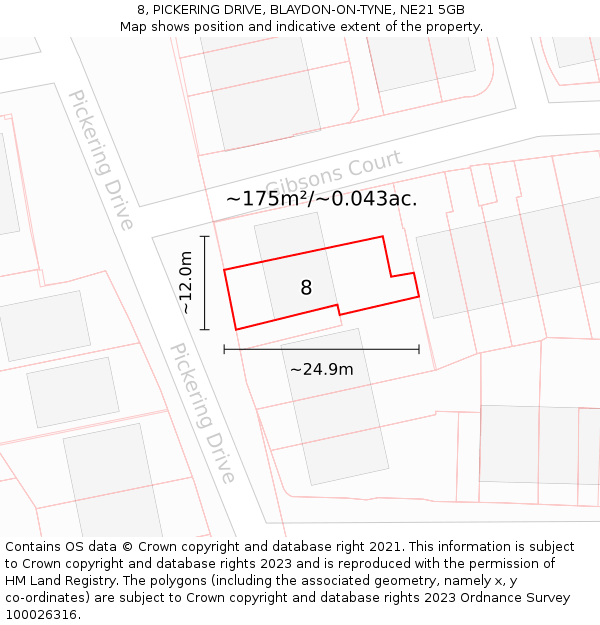 8, PICKERING DRIVE, BLAYDON-ON-TYNE, NE21 5GB: Plot and title map