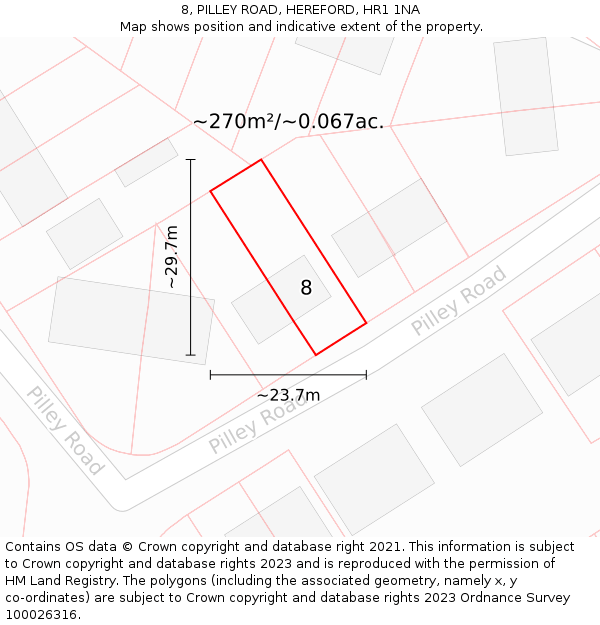 8, PILLEY ROAD, HEREFORD, HR1 1NA: Plot and title map