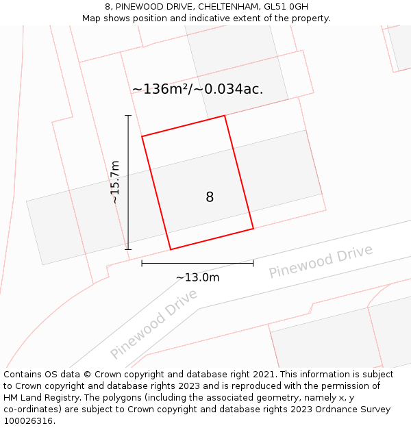 8, PINEWOOD DRIVE, CHELTENHAM, GL51 0GH: Plot and title map